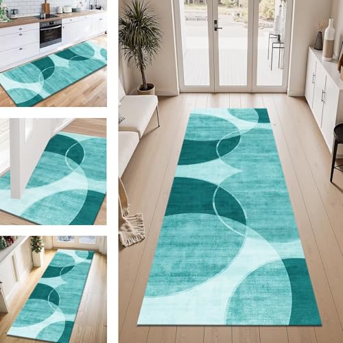 ZESEWU Teppich Läufer Flur Küche rutschfest Cyan Abstrakt Teppichläufer Kücheläufer Waschbar 80X500CM Meterware Küchenteppich Läuferflurteppich Wohnraum Schlafzimmer Kinderzimmer Schmutzfangläufer von ZESEWU