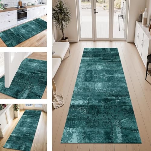 ZESEWU Teppich Läufer Flur Küche rutschfest Cyan Modern Teppichläufer Kücheläufer Waschbar 70X180CM Meterware Küchenteppich Läuferflurteppich für Wohnraum Schlafzimmer Kinderzimmer Schmutzfangläufer von ZESEWU