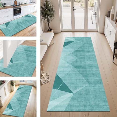 ZESEWU Teppich Läufer Flur Küche rutschfest Cyan Vintage Teppichläufer Kücheläufer Waschbar 40X200CM Meterware Küchenteppich Flurteppich für Wohnraum Schlafzimmer Kinderzimmer Schmutzfangläufer von ZESEWU