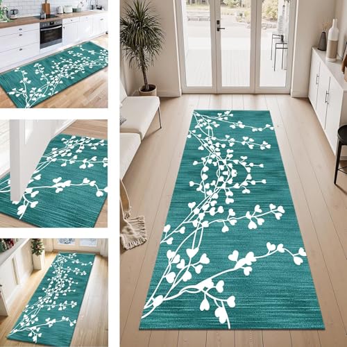 ZESEWU Teppich Läufer Flur Küche rutschfest Cyan Weiß Vintage Teppichläufer Kücheläufer Waschbar 90X200CM Meterware Küchenteppich Flurteppich für Wohnraum Schlafzimmer Kinderzimmer Schmutzfangläufer ZESEWU Teppich Läufer Flur Küche rutschfest Cyan Weiß Vintage Teppichläufer Kücheläufer Waschbar 90X200CM Meterware Küchenteppich Flurteppich für Wohnraum Schlafzimmer Kinderzimmer Schmutzfangläufer von ZESEWU