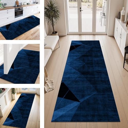 ZESEWU Teppich Läufer Flur Küche rutschfest Dunkelblau Modern Teppichläufer Kücheläufer Waschbar 80X500CM Meterware Küchenteppich Flurteppich für Wohnraum Schlafzimmer Kinderzimmer Schmutzfangläufer von ZESEWU