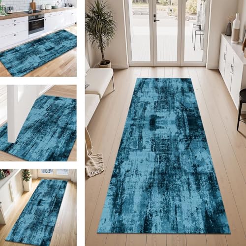 ZESEWU Teppich Läufer Flur Küche rutschfest Dunkelblau Teppichläufer Kücheläufer Waschbar 70X100CM Meterware Küchenteppich Flurteppich für Wohnraum Schlafzimmer Kinderzimmer Schmutzfangläufer von ZESEWU