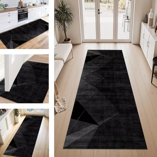 ZESEWU Teppich Läufer Flur Küche rutschfest Dunkelgrau Schwarz Teppichläufer Kücheläufer Waschbar 40X100CM Meterware Küchenteppich Flurteppich für Wohnraum Schlafzimmer Kinderzimmer Schmutzfangläufer von ZESEWU