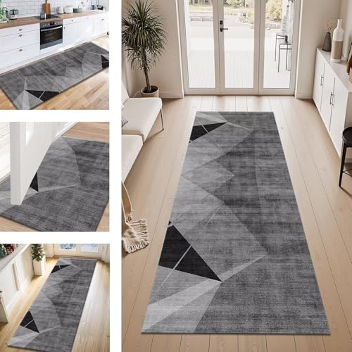 ZESEWU Teppich Läufer Flur Küche rutschfest Dunkelgrau Schwarz Teppichläufer Kücheläufer Waschbar 80X450CM Meterware Küchenteppich Flurteppich für Wohnraum Schlafzimmer Kinderzimmer Schmutzfangläufer von ZESEWU