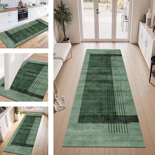 ZESEWU Teppich Läufer Flur Küche rutschfest Dunkelgrün Teppichläufer Kücheläufer Waschbar 40X120CM Meterware Küchenteppich Flurteppich für Wohnraum Schlafzimmer Kinderzimmer Schmutzfangläufer von ZESEWU