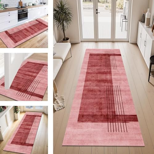 ZESEWU Teppich Läufer Flur Küche rutschfest Dunkelrot Abstrakt Teppichläufer Kücheläufer Waschbar 80X240CM Meterware Küchenteppich Flurteppich für Wohnraum Schlafzimmer Kinderzimmer Schmutzfangläufer von ZESEWU