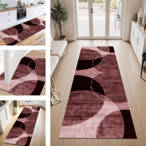 ZESEWU Teppich Läufer Flur Küche rutschfest Dunkelrot Modern Teppichläufer Kücheläufer Waschbar 40X120CM Meterware Küchenteppich Flurteppich für Wohnraum Schlafzimmer Kinderzimmer Schmutzfangläufer von ZESEWU