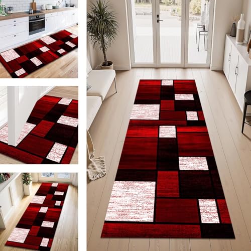 ZESEWU Teppich Läufer Flur Küche rutschfest Dunkelrot Schwarz Teppichläufer Kücheläufer Waschbar 40X100CM Meterware Küchenteppich Flurteppich für Wohnraum Schlafzimmer Kinderzimmer Schmutzfangläufer von ZESEWU