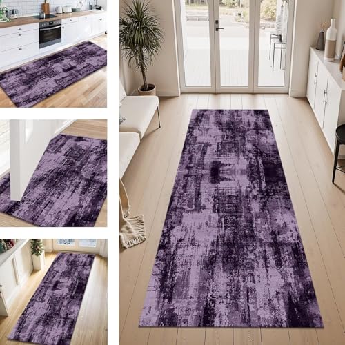 ZESEWU Teppich Läufer Flur Küche rutschfest Dunkelviolett Teppichläufer Kücheläufer Waschbar 60X120CM Meterware Küchenteppich Flurteppich für Wohnraum Schlafzimmer Kinderzimmer Schmutzfangläufer von ZESEWU