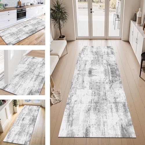ZESEWU Teppich Läufer Flur Küche rutschfest Grau Abstrakt Teppichläufer Kücheläufer Waschbar 100X350CM Meterware Küchenteppich Flurteppich für Wohnraum Schlafzimmer Kinderzimmer Schmutzfangläufer von ZESEWU