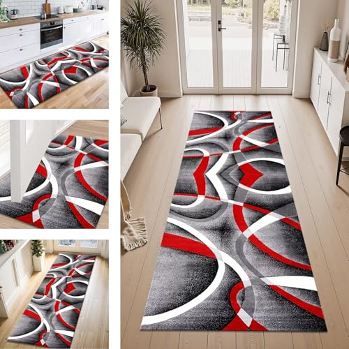 ZESEWU Teppich Läufer Flur Küche rutschfest Grau Rot Schwarz Teppichläufer Kücheläufer Waschbar 80X450CM Meterware Küchenteppich Flurteppich für Wohnraum Schlafzimmer Kinderzimmer Schmutzfangläufer von ZESEWU