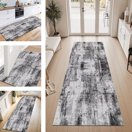 ZESEWU Teppich Läufer Flur Küche rutschfest Grau Schwarz Teppichläufer Kücheläufer Waschbar 100X120CM Meterware Küchenteppich Flurteppich für Wohnraum Schlafzimmer Kinderzimmer Schmutzfangläufer von ZESEWU