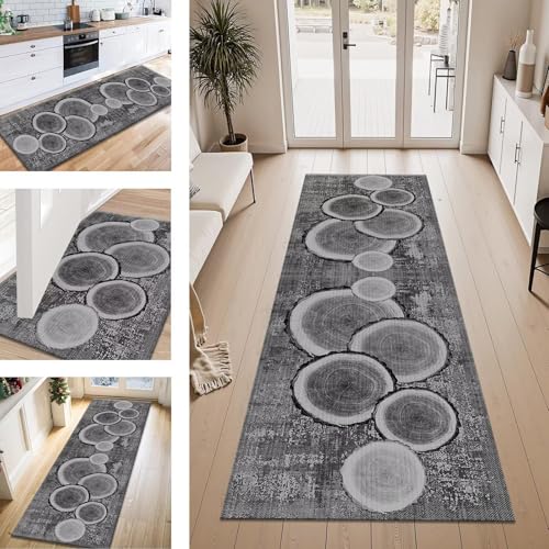 ZESEWU Teppich Läufer Flur Küche rutschfest Grau Schwarz Teppichläufer Kücheläufer Waschbar 100X400CM Meterware Küchenteppich Flurteppich für Wohnraum Schlafzimmer Kinderzimmer Schmutzfangläufer von ZESEWU