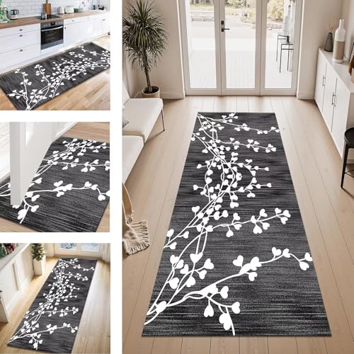 ZESEWU Teppich Läufer Flur Küche rutschfest Grau Schwarz Teppichläufer Kücheläufer Waschbar 100X400CM Meterware Küchenteppich Flurteppich für Wohnraum Schlafzimmer Kinderzimmer Schmutzfangläufer von ZESEWU