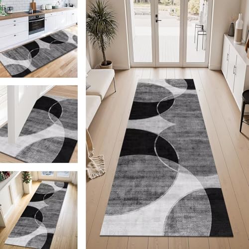 ZESEWU Teppich Läufer Flur Küche rutschfest Grau Schwarz Teppichläufer Kücheläufer Waschbar 120X300CM Meterware Küchenteppich Flurteppich für Wohnraum Schlafzimmer Kinderzimmer Schmutzfangläufer von ZESEWU