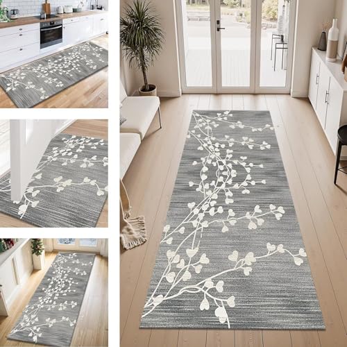 ZESEWU Teppich Läufer Flur Küche rutschfest Grau Weiß Teppichläufer Kücheläufer Waschbar 120X400CM Meterware Küchenteppich Flurteppich für Wohnraum Schlafzimmer Kinderzimmer Schmutzfangläufer von ZESEWU