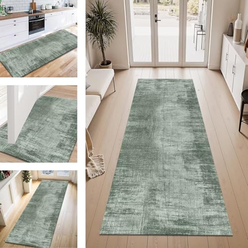 ZESEWU Teppich Läufer Flur Küche rutschfest Grün 3D Abstrakt Teppichläufer Kücheläufer Waschbar 60X180CM Meterware Küchenteppich Flurteppich für Wohnraum Schlafzimmer Kinderzimmer Schmutzfangläufer von ZESEWU