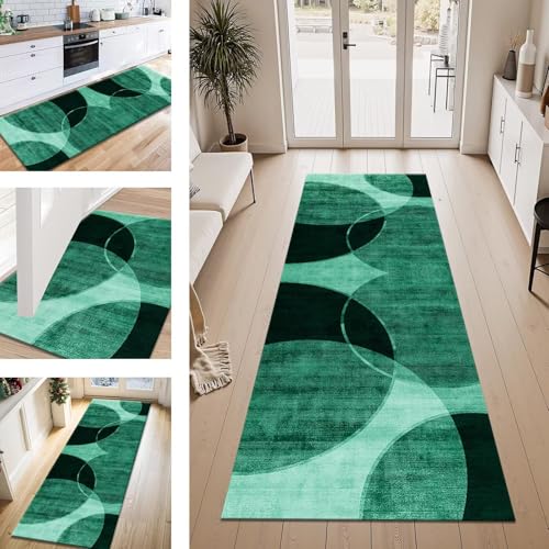 ZESEWU Teppich Läufer Flur Küche rutschfest Grün 3D Modern Teppichläufer Kücheläufer Waschbar 70X150CM Meterware Küchenteppich Flurteppich für Wohnraum Schlafzimmer Kinderzimmer Schmutzfangläufer von ZESEWU