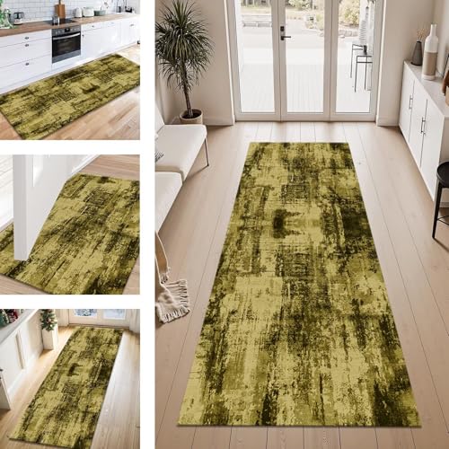 ZESEWU Teppich Läufer Flur Küche rutschfest Grün Abstrakt Teppichläufer Kücheläufer Waschbar 100X120CM Meterware Küchenteppich Flurteppich für Wohnraum Schlafzimmer Kinderzimmer Schmutzfangläufer von ZESEWU