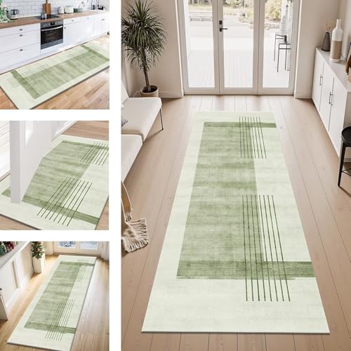 ZESEWU Teppich Läufer Flur Küche rutschfest Grün Abstrakt Teppichläufer Kücheläufer Waschbar 60X120CM Meterware Küchenteppich Flurteppich für Wohnraum Schlafzimmer Kinderzimmer Schmutzfangläufer von ZESEWU