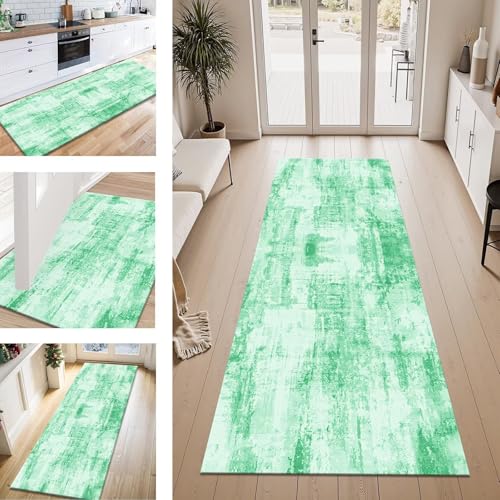 ZESEWU Teppich Läufer Flur Küche rutschfest Grün Abstrakt Teppichläufer Kücheläufer Waschbar 70X100CM Meterware Küchenteppich Flurteppich für Wohnraum Schlafzimmer Kinderzimmer Schmutzfangläufer von ZESEWU