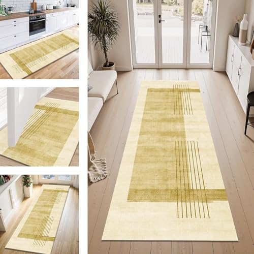 ZESEWU Teppich Läufer Flur Küche rutschfest Grün Gelb Teppichläufer Kücheläufer Waschbar 80X500CM Meterware Küchenteppich Flurteppich für Wohnraum Schlafzimmer Kinderzimmer Schmutzfangläufer von ZESEWU