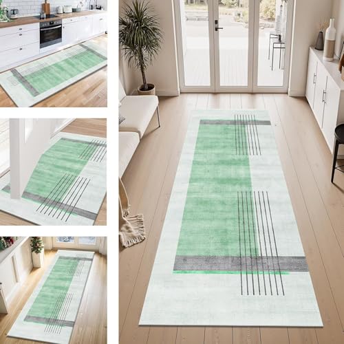 ZESEWU Teppich Läufer Flur Küche rutschfest Grün Grau Teppichläufer Kücheläufer Waschbar 40X60CM Meterware Küchenteppich Flurteppich für Wohnraum Schlafzimmer Kinderzimmer Schmutzfangläufer von ZESEWU