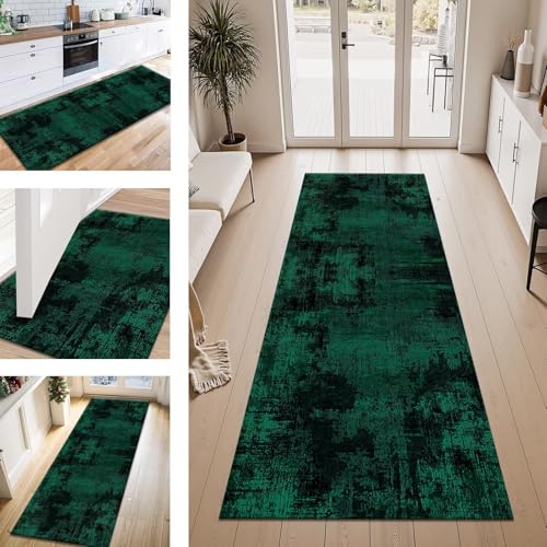 ZESEWU Teppich Läufer Flur Küche rutschfest Grün Schwarz Teppichläufer Kücheläufer Waschbar 120X300CM Meterware Küchenteppich Flurteppich für Wohnraum Schlafzimmer Kinderzimmer Schmutzfangläufer von ZESEWU