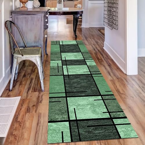 ZESEWU Teppich Läufer Flur Küche rutschfest Grün Schwarz Teppichläufer Kücheläufer Waschbar 40X120CM Meterware Küchenteppich Läuferflurteppich für Wohnraum Schlafzimmer Kinderzimmer Schmutzfangläufer von ZESEWU