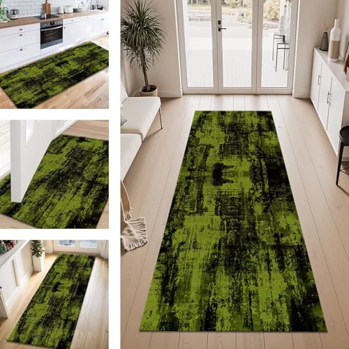 ZESEWU Teppich Läufer Flur Küche rutschfest Grün Schwarz Teppichläufer Kücheläufer Waschbar 50X150CM Meterware Küchenteppich Flurteppich für Wohnraum Schlafzimmer Kinderzimmer Schmutzfangläufer von ZESEWU