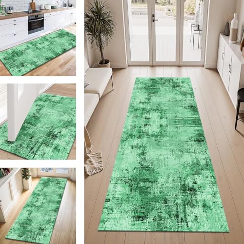 ZESEWU Teppich Läufer Flur Küche rutschfest Grün Schwarz Teppichläufer Kücheläufer Waschbar 60X120CM Meterware Küchenteppich Läuferflurteppich für Wohnraum Schlafzimmer Kinderzimmer Schmutzfangläufer von ZESEWU