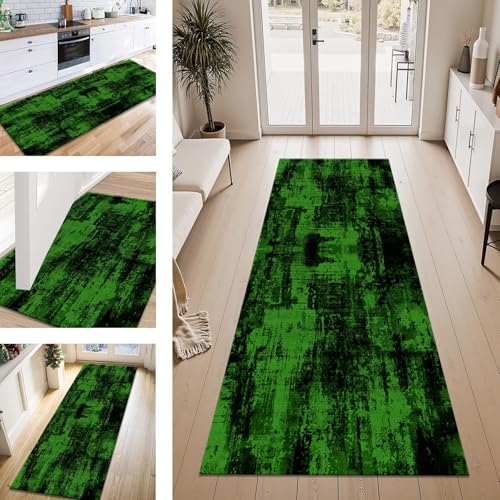 ZESEWU Teppich Läufer Flur Küche rutschfest Grün Schwarz Teppichläufer Kücheläufer Waschbar 60X90CM Meterware Küchenteppich Flurteppich für Wohnraum Schlafzimmer Kinderzimmer Schmutzfangläufer von ZESEWU