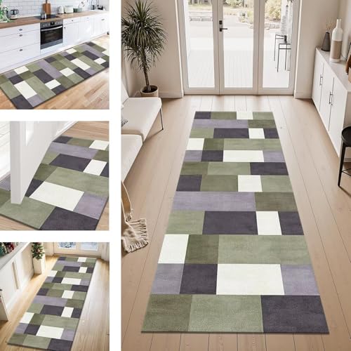 ZESEWU Teppich Läufer Flur Küche rutschfest Grün Schwarz Teppichläufer Kücheläufer Waschbar 80X500CM Meterware Küchenteppich Flurteppich für Wohnraum Schlafzimmer Kinderzimmer Schmutzfangläufer von ZESEWU