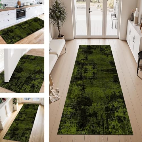 ZESEWU Teppich Läufer Flur Küche rutschfest Grün Schwarz Teppichläufer Kücheläufer Waschbar 90X100CM Meterware Küchenteppich Läuferflurteppich für Wohnraum Schlafzimmer Kinderzimmer Schmutzfangläufer von ZESEWU