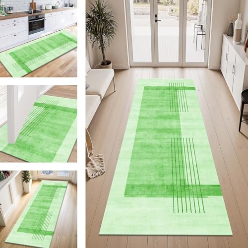 ZESEWU Teppich Läufer Flur Küche rutschfest Grün Teppichläufer Kücheläufer Waschbar 50X200CM Meterware Küchenteppich Flurteppich für Wohnraum Schlafzimmer Kinderzimmer Schmutzfangläufer von ZESEWU