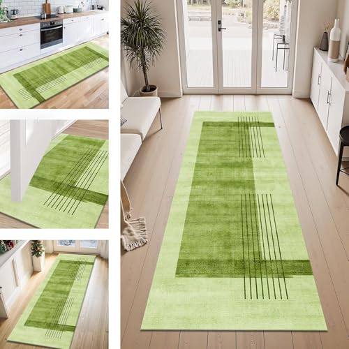 ZESEWU Teppich Läufer Flur Küche rutschfest Grün Vintage Teppichläufer Kücheläufer Waschbar 80X150CM Meterware Küchenteppich Flurteppich für Wohnraum Schlafzimmer Kinderzimmer Schmutzfangläufer von ZESEWU
