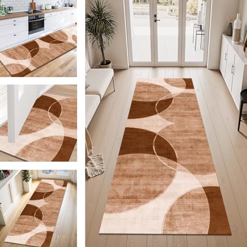 ZESEWU Teppich Läufer Flur Küche rutschfest Hellbraun Teppichläufer Kücheläufer Waschbar 120X150CM Meterware Küchenteppich Flurteppich für Wohnraum Schlafzimmer Kinderzimmer Schmutzfangläufer von ZESEWU