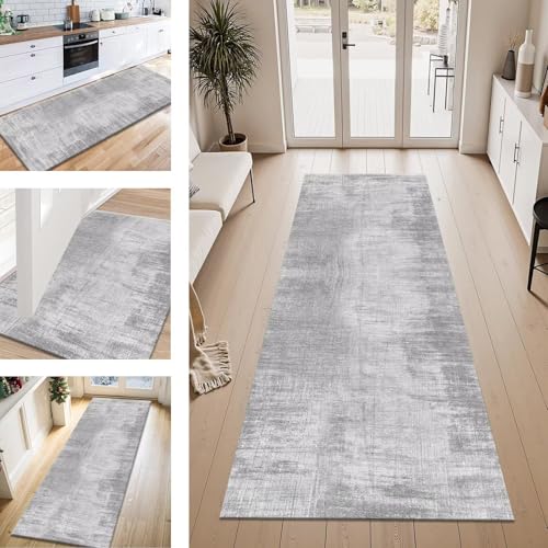 ZESEWU Teppich Läufer Flur Küche rutschfest Hellgrau Abstrakt Teppichläufer Kücheläufer Waschbar 100X180CM Meterware Küchenteppich Flurteppich für Wohnraum Schlafzimmer Kinderzimmer Schmutzfangläufer von ZESEWU