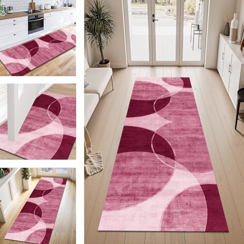 ZESEWU Teppich Läufer Flur Küche rutschfest Hellrosa Vintage Teppichläufer Kücheläufer Waschbar 50X120CM Meterware Küchenteppich Flurteppich für Wohnraum Schlafzimmer Kinderzimmer Schmutzfangläufer von ZESEWU