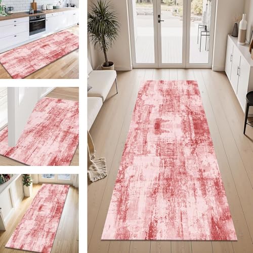 ZESEWU Teppich Läufer Flur Küche rutschfest Hellrot Abstrakt Teppichläufer Kücheläufer Waschbar 40X120CM Meterware Küchenteppich Flurteppich für Wohnraum Schlafzimmer Kinderzimmer Schmutzfangläufer von ZESEWU