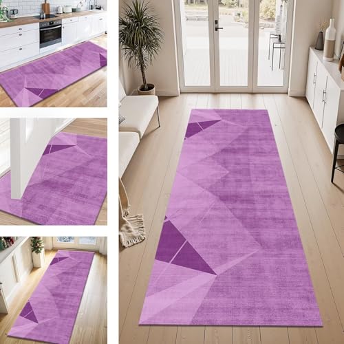 ZESEWU Teppich Läufer Flur Küche rutschfest Hellviolett Modern Teppichläufer Kücheläufer Waschbar 80X250CM Meterware Küchenteppich Flurteppich für Wohnraum Schlafzimmer Kinderzimmer Schmutzfangläufer von ZESEWU