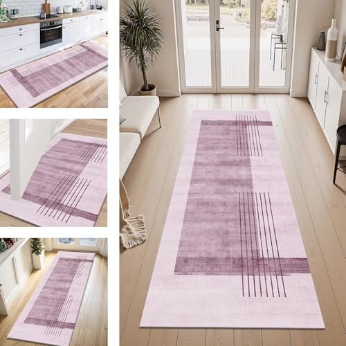 ZESEWU Teppich Läufer Flur Küche rutschfest Hellviolett Teppichläufer Kücheläufer Waschbar 100X200CM Meterware Küchenteppich Flurteppich für Wohnraum Schlafzimmer Kinderzimmer Schmutzfangläufer von ZESEWU