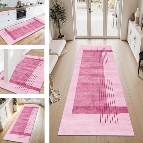 ZESEWU Teppich Läufer Flur Küche rutschfest Rosa Abstrakt Teppichläufer Kücheläufer Waschbar 40X100CM Meterware Küchenteppich Flurteppich für Wohnraum Schlafzimmer Kinderzimmer Schmutzfangläufer von ZESEWU