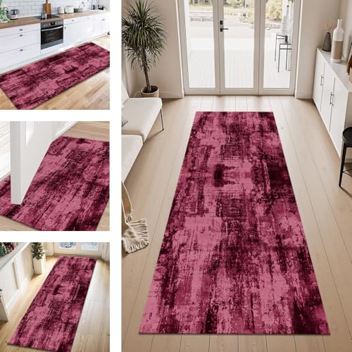 ZESEWU Teppich Läufer Flur Küche rutschfest Rosa Abstrakt Teppichläufer Kücheläufer Waschbar 40X100CM Meterware Küchenteppich Flurteppich für Wohnraum Schlafzimmer Kinderzimmer Schmutzfangläufer von ZESEWU