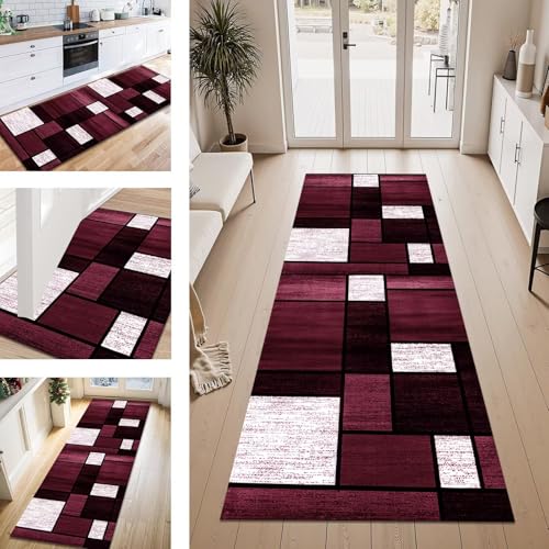 ZESEWU Teppich Läufer Flur Küche rutschfest Rosa Schwarz Teppichläufer Kücheläufer Waschbar 100X250CM Meterware Küchenteppich Flurteppich für Wohnraum Schlafzimmer Kinderzimmer Schmutzfangläufer von ZESEWU