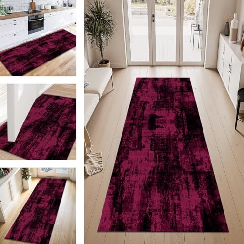 ZESEWU Teppich Läufer Flur Küche rutschfest Rosa Schwarz Teppichläufer Kücheläufer Waschbar 40X100CM Meterware Küchenteppich Flurteppich für Wohnraum Schlafzimmer Kinderzimmer Schmutzfangläufer von ZESEWU