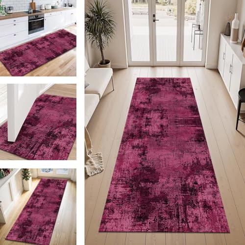 ZESEWU Teppich Läufer Flur Küche rutschfest Rosa Schwarz Teppichläufer Kücheläufer Waschbar 70X400CM Meterware Küchenteppich Läuferflurteppich für Wohnraum Schlafzimmer Kinderzimmer Schmutzfangläufer von ZESEWU