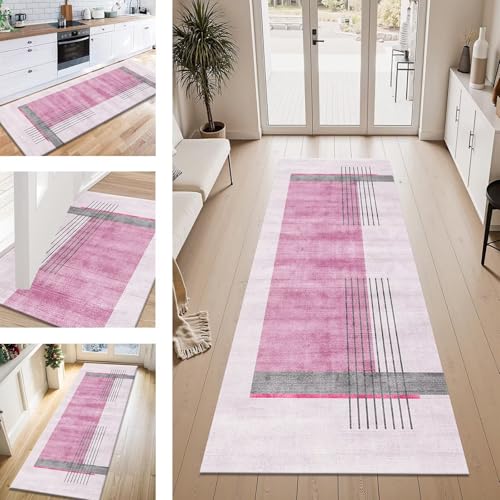 ZESEWU Teppich Läufer Flur Küche rutschfest Rosa Violett Grau Teppichläufer Kücheläufer Waschbar 40X60CM Meterware Küchenteppich Flurteppich für Wohnraum Schlafzimmer Kinderzimmer Schmutzfangläufer von ZESEWU