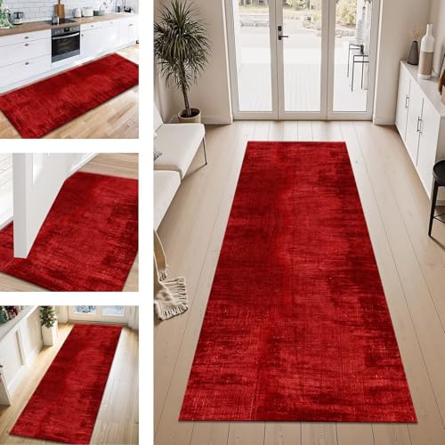 ZESEWU Teppich Läufer Flur Küche rutschfest Rot 3D Abstrakt Teppichläufer Kücheläufer Waschbar 40X300CM Meterware Küchenteppich Flurteppich für Wohnraum Schlafzimmer Kinderzimmer Schmutzfangläufer von ZESEWU