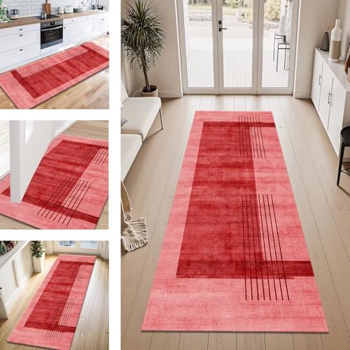 ZESEWU Teppich Läufer Flur Küche rutschfest Rot Abstrakt Teppichläufer Kücheläufer Waschbar 40X120CM Meterware Küchenteppich Flurteppich für Wohnraum Schlafzimmer Kinderzimmer Schmutzfangläufer von ZESEWU
